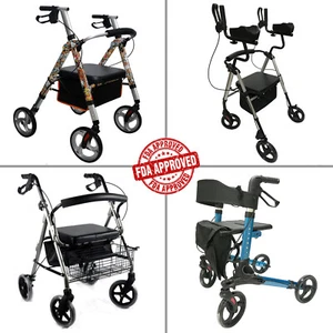 Aluminum Foldable Rollator Walking Frame Outdoor Shopping Walker Aids Mobility - Picture 1 of 32