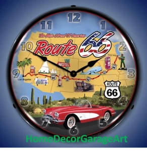 Route 66 Map LED Backlit Wall Clock, Garage Art HDGA - Picture 1 of 5
