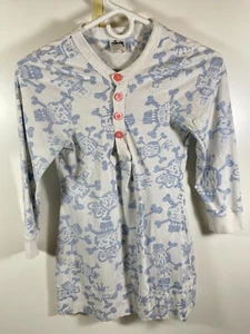 STUSSY Shirt Girls Size S Reverse Print White/Blue Top Skulls SKATEBOARDING - Picture 1 of 11