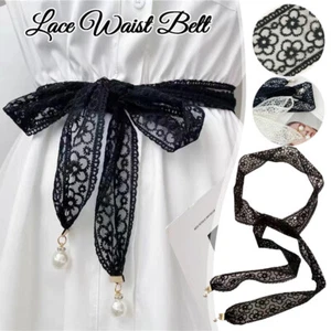 Womens Sweet Decorative Lace Waist Belts Pearl Pendant Clothing Accessories - Picture 1 of 14
