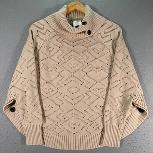 Democracy Knit Sweater Womens Medium Beige Turtleneck Oversized Comfort Bohemian - Picture 1 of 11