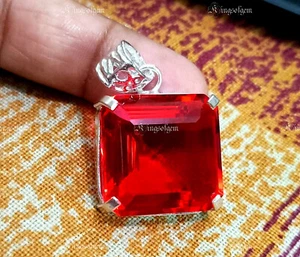 Piedra preciosa solitario de plata alemana de topacio rojo brasileño de 62,35 quilates corte cuadrado - Imagen 1 de 5
