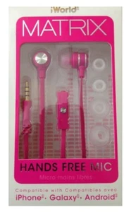 New iWorld Matrix Hands Free Mic Smartphone Stereo Earbuds Avec WMEMX-1020 Pink  - Picture 1 of 3