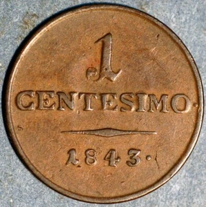 1843 V 1 Centesimo Italian States LOMBARDY VENETIA Ferdinand I C# 12 - Picture 1 of 2