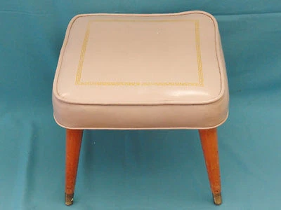 MID CENTURY MODERN  ATOMIC SPACE AGE ERA SQUARE VINYL SEAT STOOL w/ GILT DECOR - Image 1 of 4