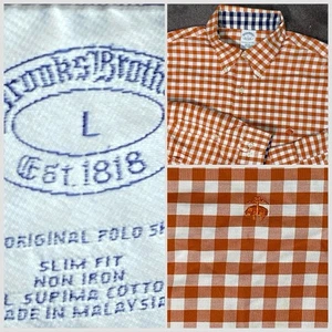 Brooks Brothers Herren Hemd L Orange Gingham Button Down Bügelfrei Supima Baumwolle - Bild 1 von 13