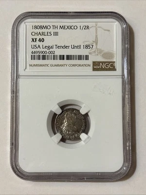 Mexico 1/2 Real Carolus IIII 1808 TH NGC XF 40 Silver Coin (B) - Image 1 of 2