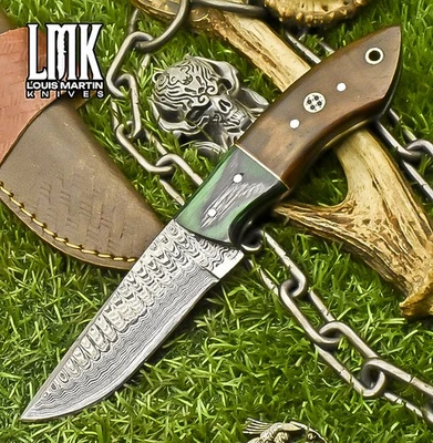 LMK Handmade Skinner Knife Ladder Damascus Walnut Wood Wooden Bolster EDC Rare - Image 1 of 4