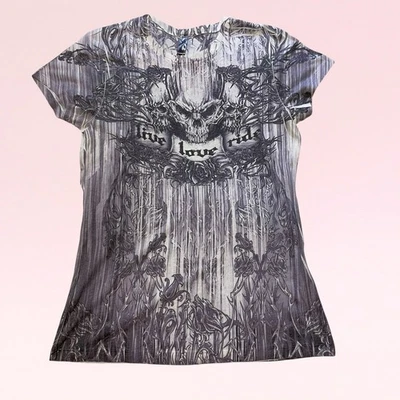 Top de motociclista tatuaje calavera tribal grunge gris emo vintage M/L espinas rosas antiguas Foto 1 de 4