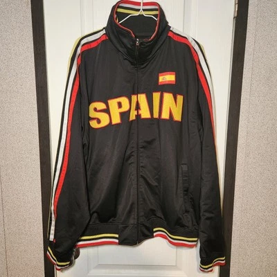 Chaqueta de Pista Olimpiadas España Hombre 2XL Negra Roja Cortavientos Bandera Bordada Foto 1 de 4