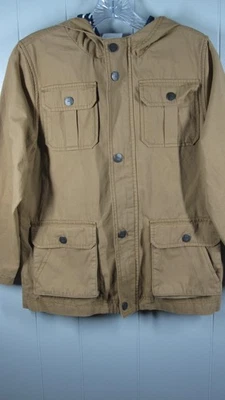 Hannah Anderson Jacket Boys 140 Brown Canvas Hood Lined Pockets Outdoor Chore - Image 1 of 4