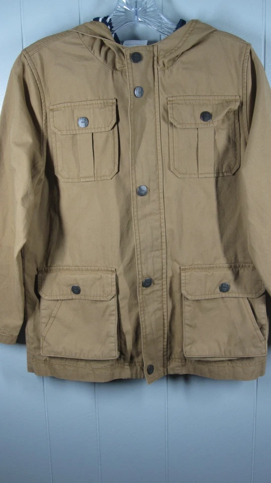 Hannah Anderson Jacket Boys 140 Brown Canvas Hood Lined Pockets Outdoor Chore - Image 1 of 4