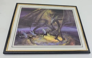 Vintage 2003 Foil Etched Fantasy Dragon Print Framed 10" x 8" Raymond Greenberg - Picture 1 of 4