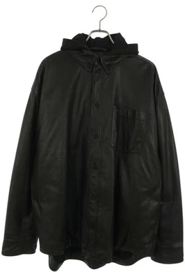 BALENCIAGA Size: SizeL 805368 TRS16 Lambskin Hooded Shirt Leather Jacket - Image 1 of 4