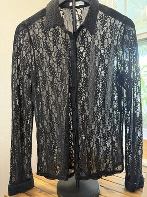 Vintage Honey Punch Women’s Large Sheer Lace Long Sleeve Button Down Formal Y2K - Image 1 of 4