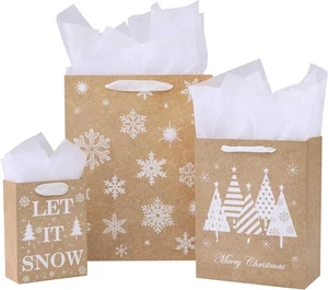 SUNCOLOR Christmas Gift Bags Assorted Sizes with Tissue Paper, 9 Pack Kraft Pape - Picture 1 of 6