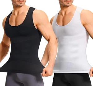 Mens Compression Shirt Waist Traner Tummy Control Tank Top Slim Body Shaper Vest - Picture 1 of 13