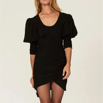 Self-Portrait Black Cocktail Mini Dress Size 4 Bodycon Ruched Puff Designer $495 - Image 1 of 4