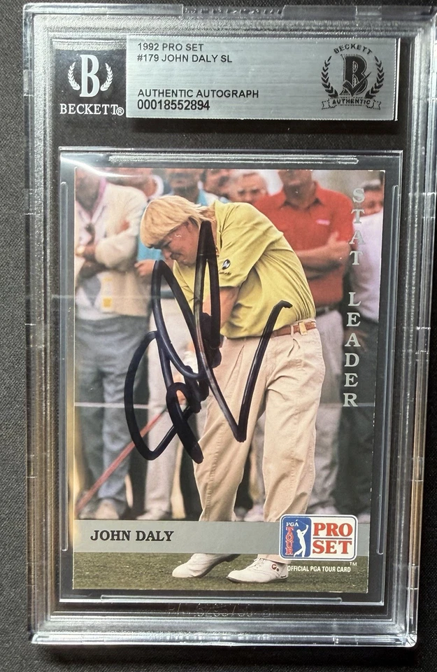 JOHN DALY AUTOGRAFIADO 1992 PRO SET TARJETA COLECCIONABLE DE GOLF FIRMADA AUTO BECKETT BGS BAS Foto 1 de 2