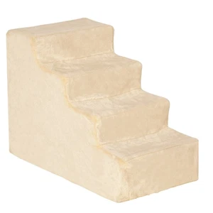 PawHut Four-Step Portable Dog Stairs with Washable Plush Cover, Beige - Picture 1 of 11