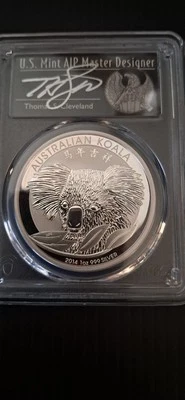 2014 P 1$  PCGS MS69 Australia Koala with Thomas S Cleveland Signature 1 Oz  - Image 1 of 4