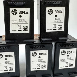 5 Empty Genuine HP 304XL Black Ink Cartridges That Have Never Been Refilled - Zdjęcie 1 z 8