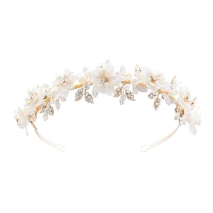 Multi Layer Ceramic Floral Headpiece Shimmering Rhinestones Comfort Fit For - Picture 1 of 8