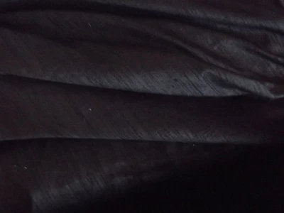BLACK SLUBBED SILK DUPION FABRIC, 112 cm wide, Sold per metre, EVENING, BRIDAL - Image 1 of 3