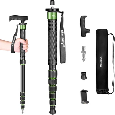 Manbily 61" Green Aluminum Monopod - Compact Travel Selfie Stick & Walking Stick - Image 1 of 4