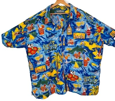 Camisa Hawaiana Vintage Big Dogs Para Hombres 5XL Divertida Receta de Bebidas de Cóctel Tiki Usada en Excelente Condición Foto 1 de 4