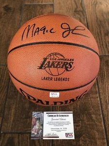 Magic Johnson SIGNED Official NBA Game Basketball Lakers PSA HOF Inscription - Picture 1 of 8
