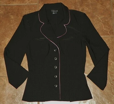 女式青少年 MY MICHELLE 黑色西装外套粉色装饰尺寸 3/4 职业办公夹克 — 第 1/4 张图片