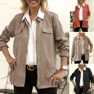 UK Women Zipper Long Sleeve Tops Cardigan Outwear Casual Loose Coat Jacket Plus - Picture 1 of 15