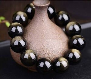 12mm/14mm/16mm/18mm/20mm Natural Gold Obsidian Round Beads Bracelet 7.5'' AAA+