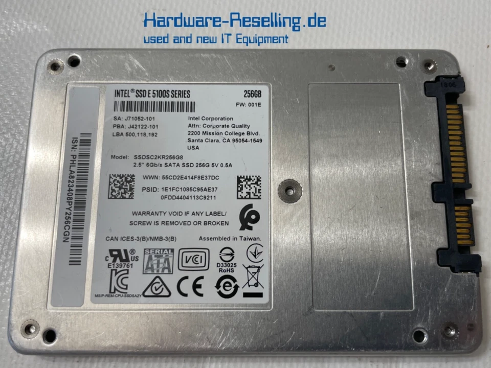 Intel 256GB SSD E 5100S Series 2,5" SATA III 6G TLC SSDSC2KR256G8 J42122-101 - Bild 1 von 1