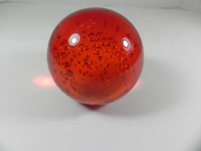 Vintage  Bubble Ruby Red 3" Round Art Glass Paperweight - Image 1 of 4