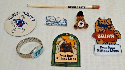 Vintage Penn State Football Lot Paterno 1980s Rubber Magnet Lion Pin Watch Signs Cover