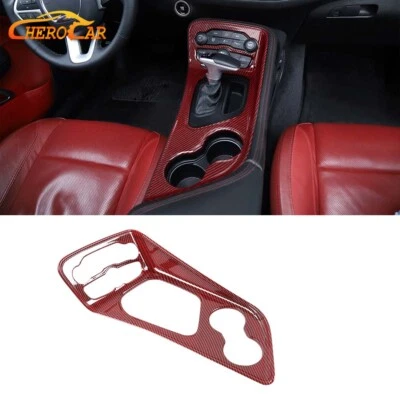 Red Carbon Fiber Center Gear Shift Panel Cover Trim For Dodge Challenger 2015-23 Foto 1 de 4