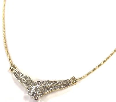 14 Karat Yellow & White Gold 1 CT Round Baguette Diamond Statement Necklace N20 - Image 1 of 4