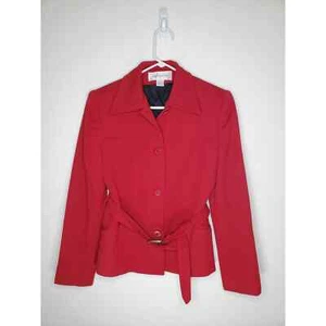Vintage Red Western Style Belted Blazer 100% Wool Size 4 - Picture 1 of 8