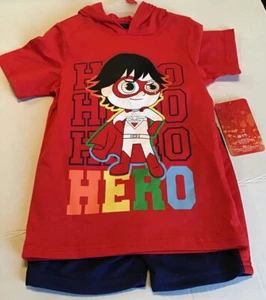 Ryans World Blue Shorts & Masked Hood Shirt Red Hero Hoodie Set NWT Boys Size 4 - Picture 1 of 11