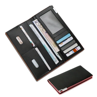 Carteiras longas minimalistas para homens porta-cartões de couro bolsa dobrável talão de cheques presentes - Imagem 1 de 4