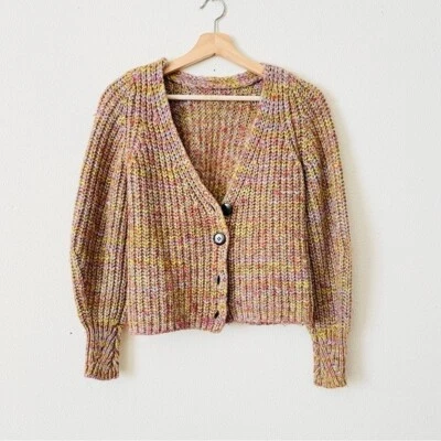 Ba&sh XS Marled Haili Chunky Knit colorful Reversible buttoned Cardigan - Photo 1/4