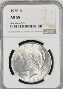 1922 Peace Silver $1 NGC AU 58          DL21-23 - Picture 1 of 2