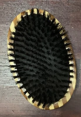 Men Boar Bristle Brush Beard Comb Mustache striped  Wood with elastic holder - Image 1 of 2