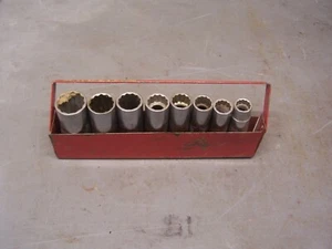 Vintage wright USA 1/2" drive socket deep well set 15/16 1/2 metal tray - Bild 1 von 5