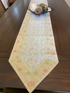 Table Runner Silk Tapestry Brocade 80 Inch Runner Paisley Runner Silver Gray - Picture 1 of 7