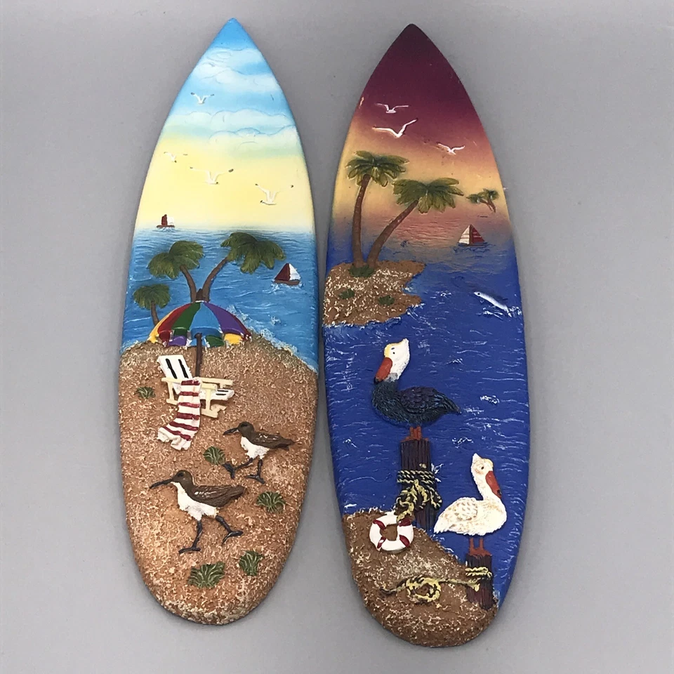Tradewind Bay Surfboard Art, 2 wall mount 3D, 10.5" x 2.5", beach scene - Image 1 of 4
