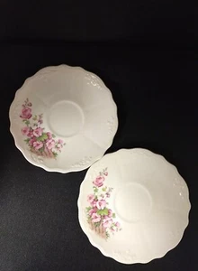 2 Vintage Chatham Pink Hollyhock Pattern Saucer Embossed CC Thompson Co. Saucers - Picture 1 of 11