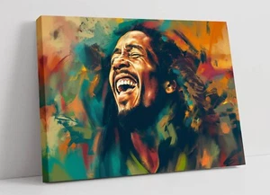 BOB MARLEY PAINTING IN RASTAFARI COLOURS -FRAMED CANVAS WALL ART PICTURE PRINT - Picture 1 of 2